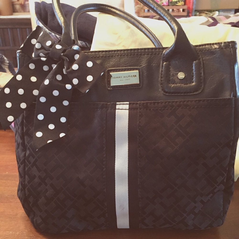 Tommy Hilfiger Leather and Canvas Handbag Bow